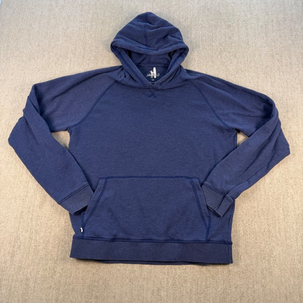 Johnnie-O Pullover Hoodie Mens Size M Blue Raglan Sleeve Cotton Blend Fleece